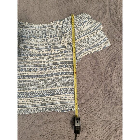 Cato Stretch Off the Shoulder Blue and White Womens Top with Circle Fringe Sz L - Picture 6 of 7